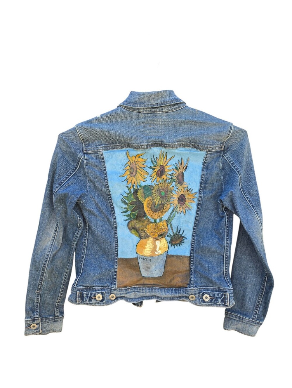 Levi's Custom Hand Painted Van Gogh Sunflowers Denim Jacket Size L